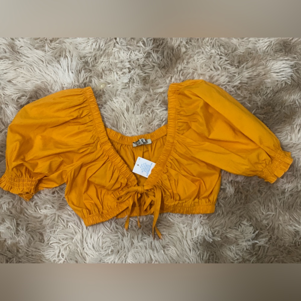 Vibrant Orange Puff Sleeve Crop Top